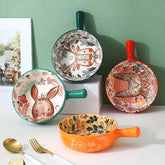 Forest Animal Design Household Handle Ceramic Bowl | Yedwo